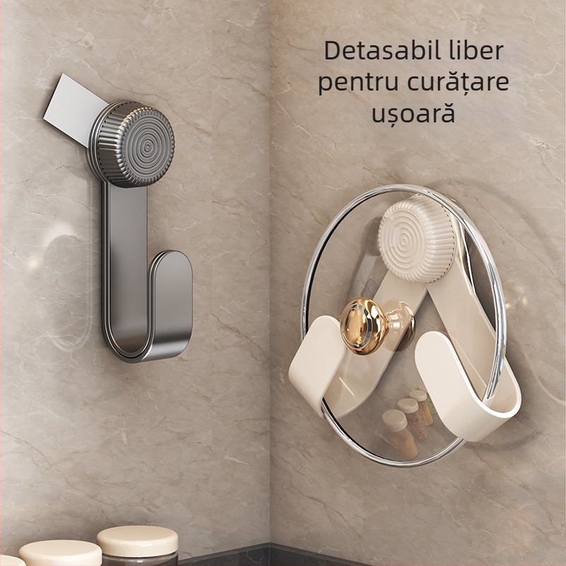 Suport pentru capace de oale cu ventuză, montat pe perete, fără găuri, multifuncțional, din plastic