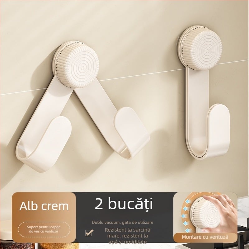 Suport pentru capace de oale cu ventuză, montat pe perete, fără găuri, multifuncțional, din plastic