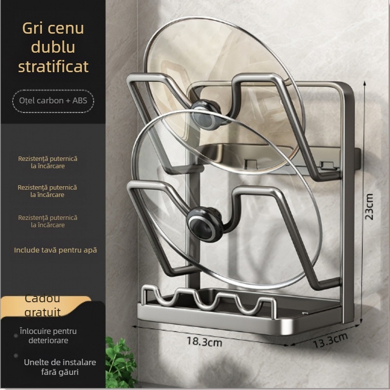 Organizator de bucătărie montat pe perete pentru capace de oale și tocătoare, fără găuri, din oțel carbon
