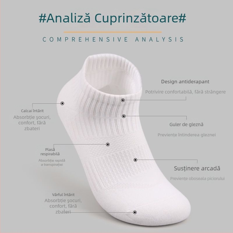 Șosete de sport pentru gleznă, bărbați - anti miros, respirante, absorbante de transpirație, pentru baschet și alergare, patru anotimpuri