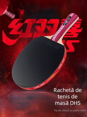 Raquetă pentru tenis de masă DHS Red Double Happiness, 6 stele, tip R, universal profesional, gumă reverse-glue, lamă Basswood, lovire dreaptă.