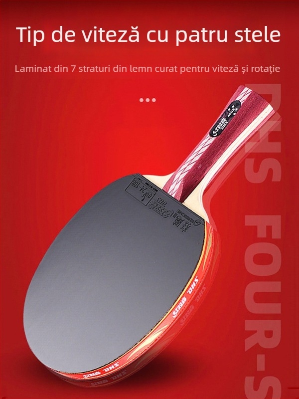Raquetă pentru tenis de masă DHS Red Double Happiness, 6 stele, tip R, universal profesional, gumă reverse-glue, lamă Basswood, lovire dreaptă.