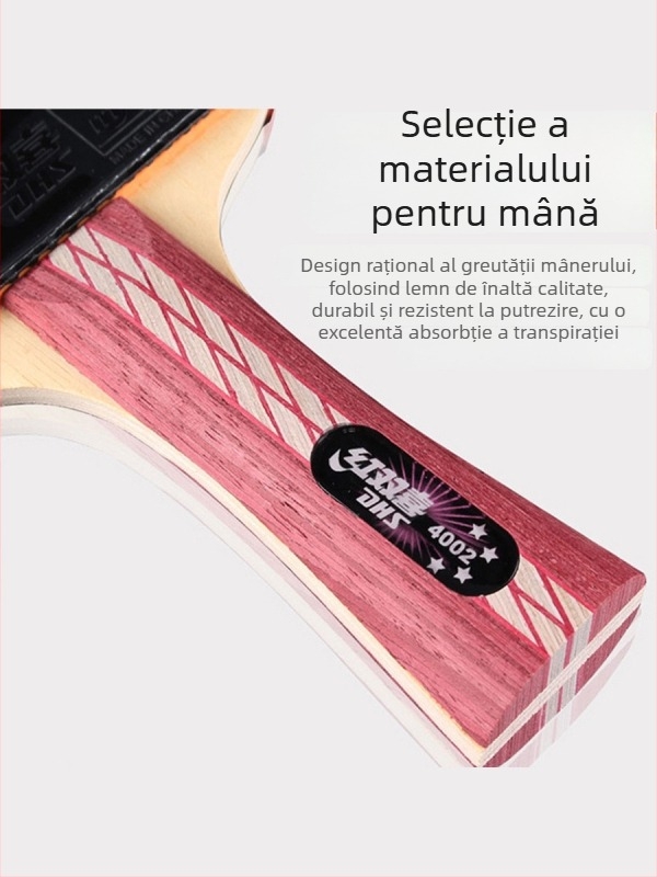 Raquetă pentru tenis de masă DHS Red Double Happiness, 6 stele, tip R, universal profesional, gumă reverse-glue, lamă Basswood, lovire dreaptă.