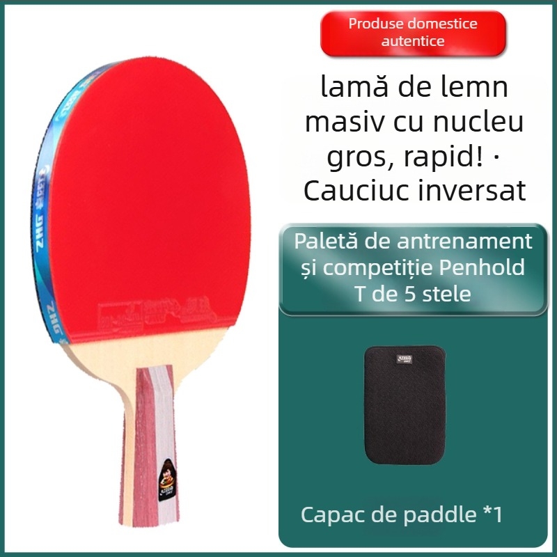 Raquetă pentru tenis de masă DHS Red Double Happiness, 6 stele, tip R, universal profesional, gumă reverse-glue, lamă Basswood, lovire dreaptă.