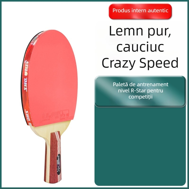 Raquetă pentru tenis de masă DHS Red Double Happiness, 6 stele, tip R, universal profesional, gumă reverse-glue, lamă Basswood, lovire dreaptă.