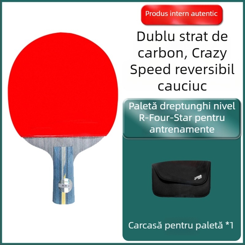 Raquetă pentru tenis de masă DHS Red Double Happiness, 6 stele, tip R, universal profesional, gumă reverse-glue, lamă Basswood, lovire dreaptă.