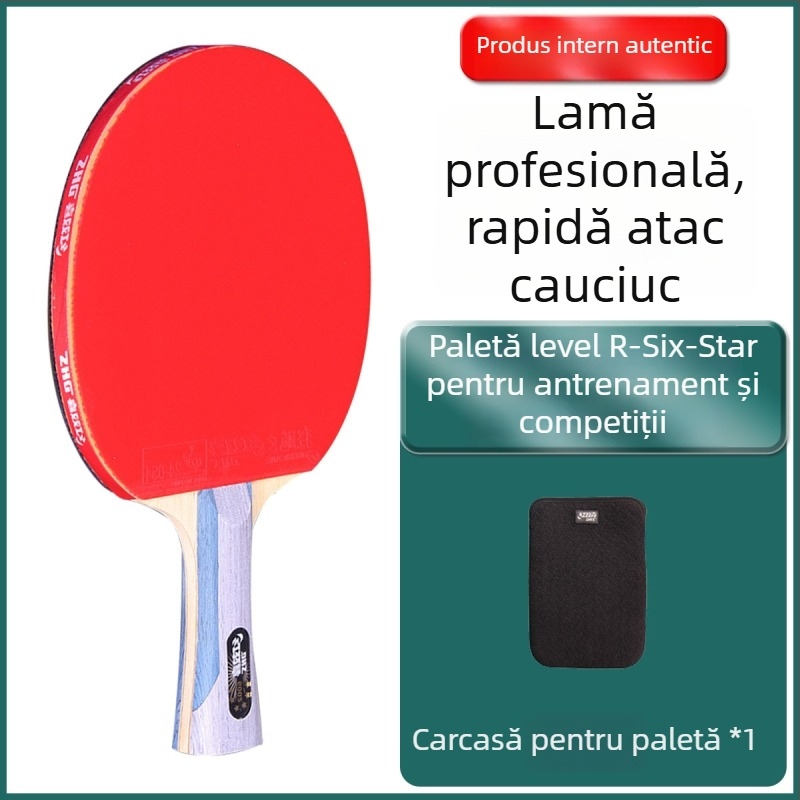 Raquetă pentru tenis de masă DHS Red Double Happiness, 6 stele, tip R, universal profesional, gumă reverse-glue, lamă Basswood, lovire dreaptă.