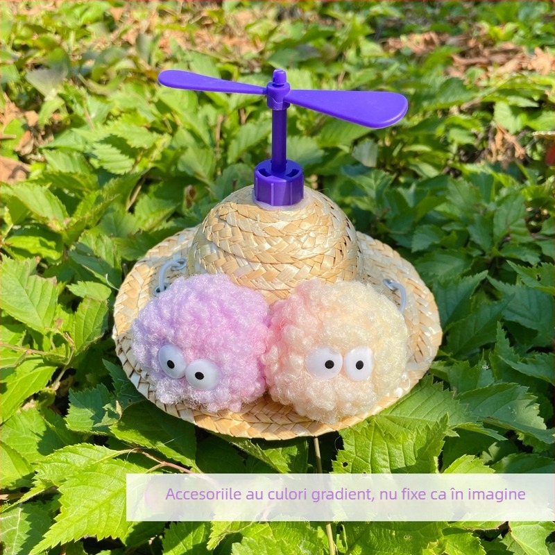 Pălărie rotativă pentru animale de companie din iarbă, cu motiv Bamboo Dragonfly, pentru câini și pisici - material: floare de mătase, toamnă, utilizare universală, model 69850