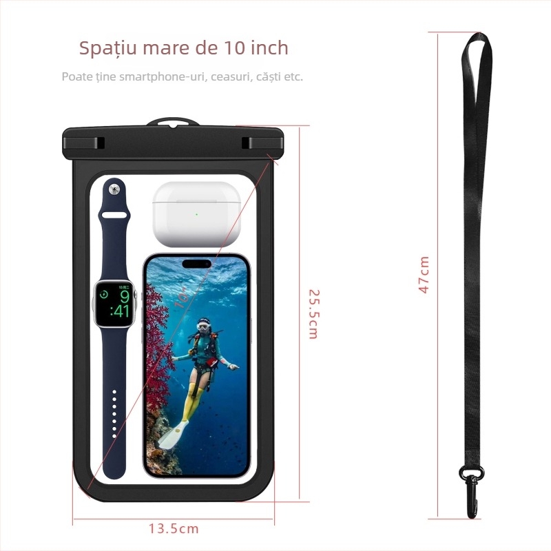 Husă impermeabilă pentru telefon pentru activități în aer liber și fotografie subacvatică, universal compatibilă cu telefoane, material PVC+ABS, țesătură impermeabilă, imprimare logo disponibil
