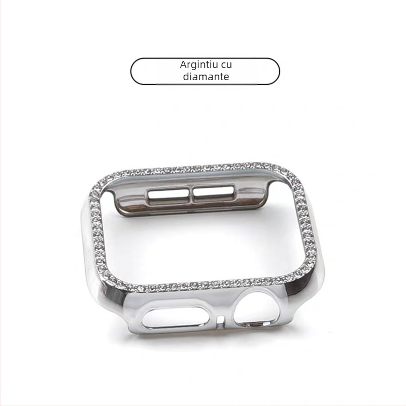 Carcasa de protecție Apple Watch S10 serie, cu folie de ecran temperată, decor cu diamante, material PC, protecție 360°