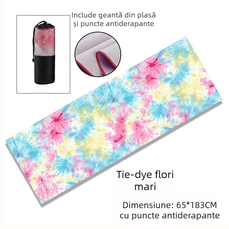 Prosop de yoga cu puncte antiderapante, 88% poliester / 12% nailon, țesătură 200 g/m², greutate totală 280 g, potrivit pentru yoga, activități în aer liber și plajă