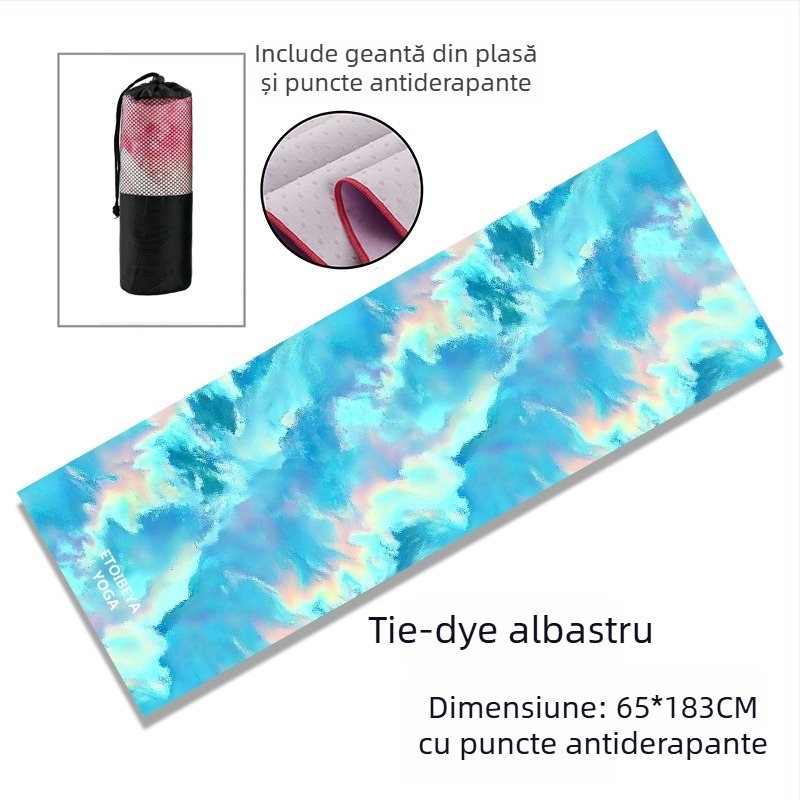 Prosop de yoga cu puncte antiderapante, 88% poliester / 12% nailon, țesătură 200 g/m², greutate totală 280 g, potrivit pentru yoga, activități în aer liber și plajă