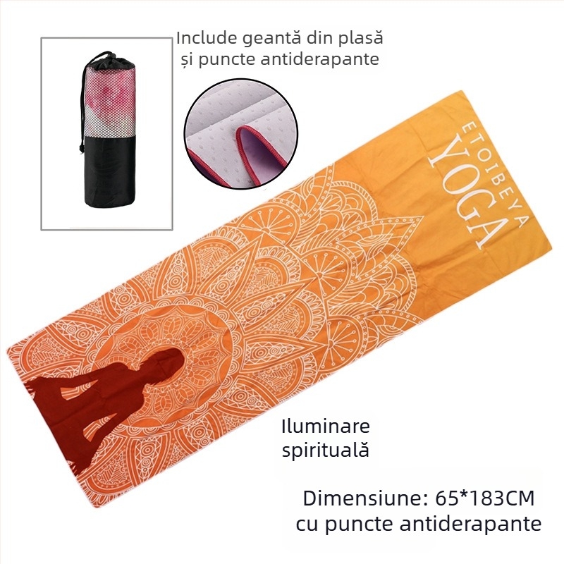 Prosop de yoga cu puncte antiderapante, 88% poliester / 12% nailon, țesătură 200 g/m², greutate totală 280 g, potrivit pentru yoga, activități în aer liber și plajă