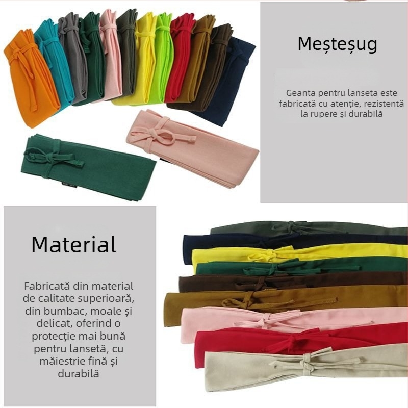 Geantă pentru lansete de pescuit în stil japonez, lată, din bumbac, cu spațiu de depozitare și husă pentru lansetă