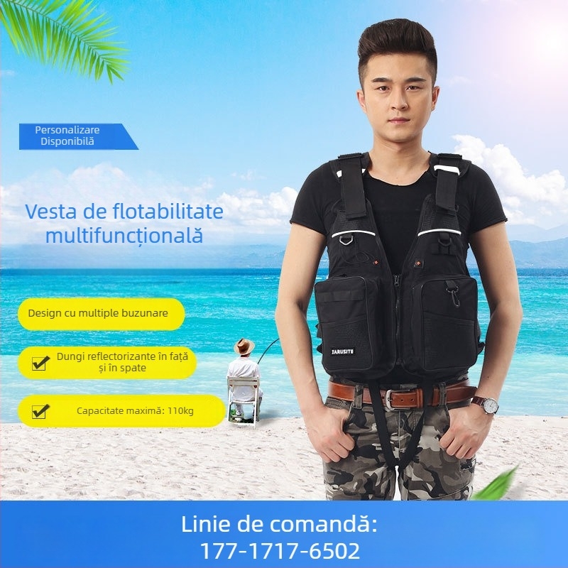 Veste de salvare pentru pescuit marin cu plută mare, material Oxford, 5 buzunare, umplutură Pearl cotton