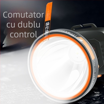 Frontala LED reîncărcabilă, baterie 2000mAh, putere 1W/3W/5W, acționare manuală, purtată pe cap pentru pescuit și activități în aer liber, încărcător inclus, rază până la 500 m