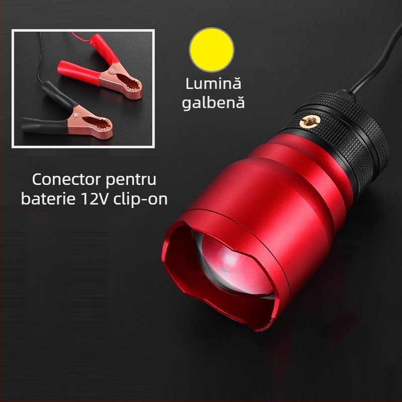 Lampa de pescuit pentru exterior cu LED, corp din aliaj de aluminiu, rază 200-500 m, alimentare prin energie cinetică, Fisherman's Treasure