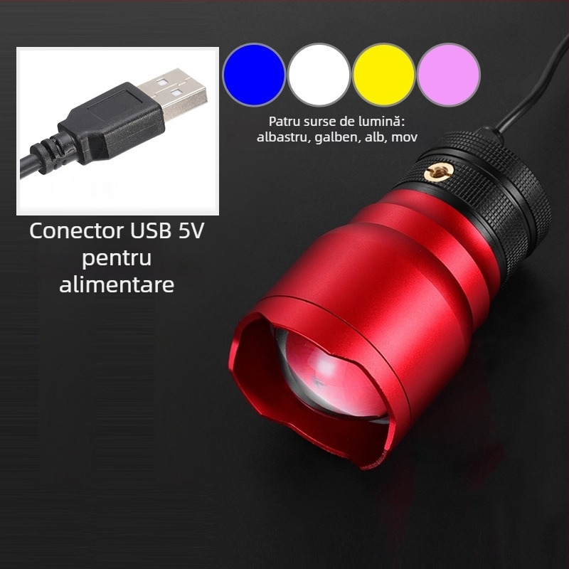 Lampa de pescuit pentru exterior cu LED, corp din aliaj de aluminiu, rază 200-500 m, alimentare prin energie cinetică, Fisherman's Treasure