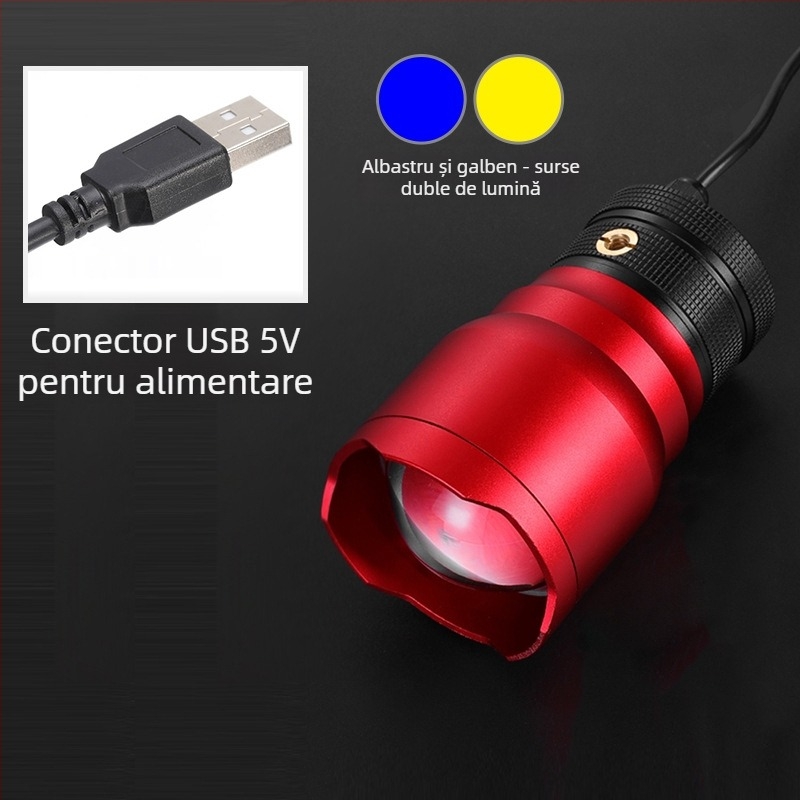 Lampa de pescuit pentru exterior cu LED, corp din aliaj de aluminiu, rază 200-500 m, alimentare prin energie cinetică, Fisherman's Treasure