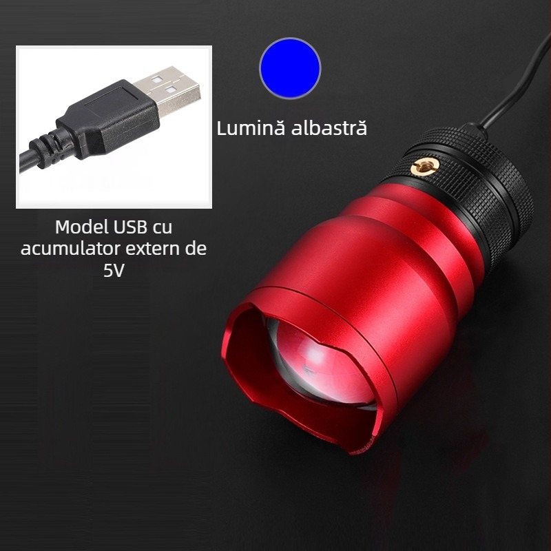 Lampa de pescuit pentru exterior cu LED, corp din aliaj de aluminiu, rază 200-500 m, alimentare prin energie cinetică, Fisherman's Treasure
