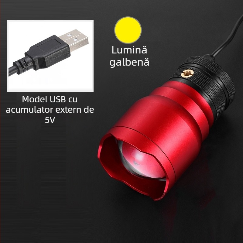 Lampa de pescuit pentru exterior cu LED, corp din aliaj de aluminiu, rază 200-500 m, alimentare prin energie cinetică, Fisherman's Treasure
