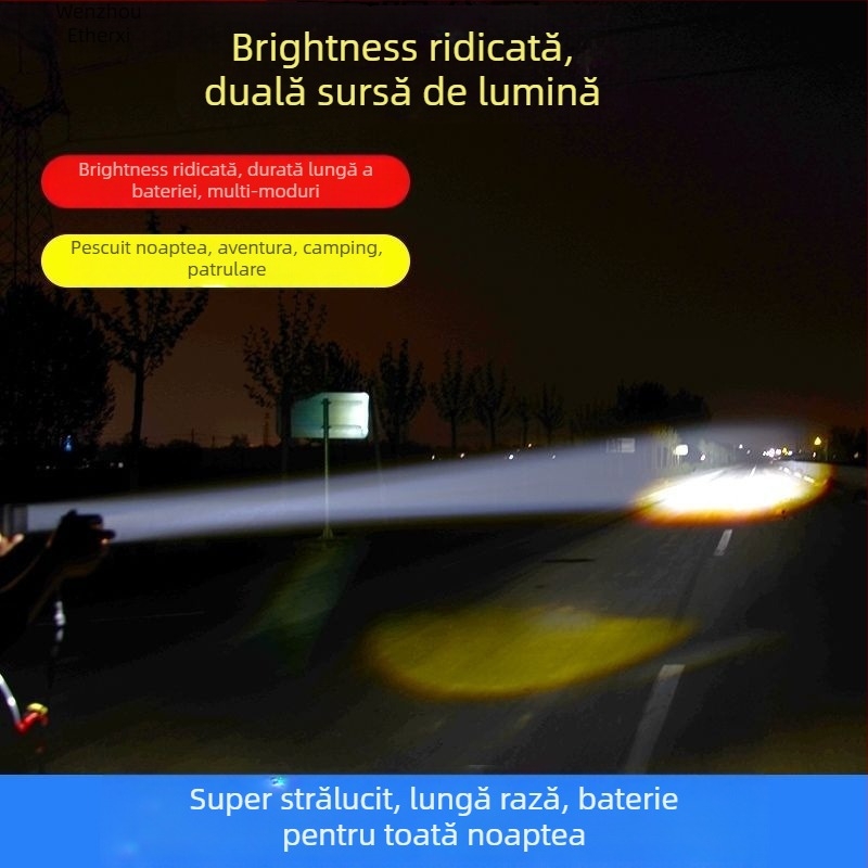 Frontala pentru pescuit noaptea — alimentare cu baterie Li, fascicul puternic, design cu bandă pentru cap, Xiaoduo