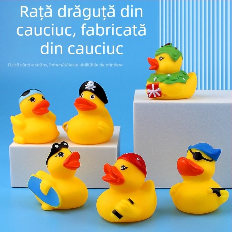 Rața de baie cu temă pirat, din vinil, plutitoare, funcție apăsare și strigăt, pentru copii 0–3 ani