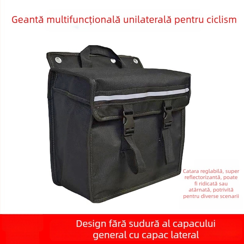 Geantă laterală din pânză neagră, multifuncțională pentru motociclete și biciclete electrice, stil pannier, compartiment pentru unelte pe scaunul din spate