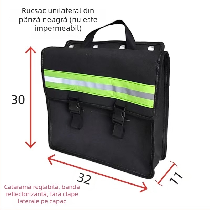Geantă laterală din pânză neagră, multifuncțională pentru motociclete și biciclete electrice, stil pannier, compartiment pentru unelte pe scaunul din spate