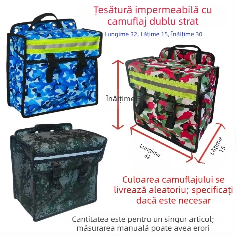 Geantă laterală din pânză neagră, multifuncțională pentru motociclete și biciclete electrice, stil pannier, compartiment pentru unelte pe scaunul din spate
