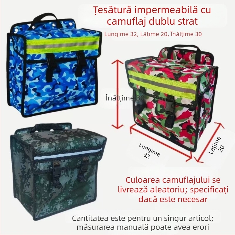 Geantă laterală din pânză neagră, multifuncțională pentru motociclete și biciclete electrice, stil pannier, compartiment pentru unelte pe scaunul din spate