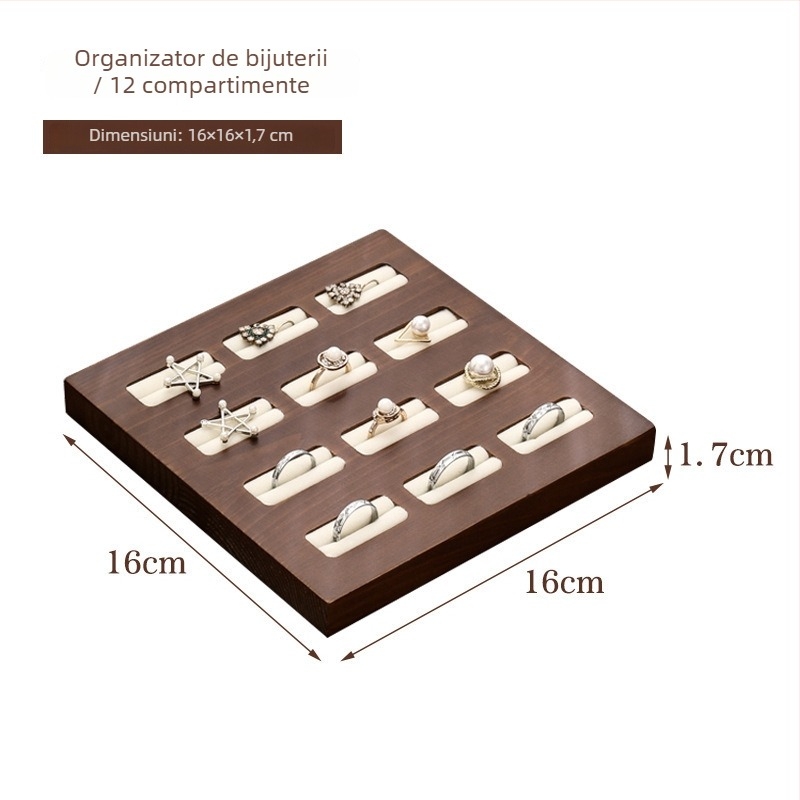 Suport de bijuterii din lemn, stil vintage, pentru birou, cu un singur nivel, pentru inele și brățări, depozitare multifuncțională