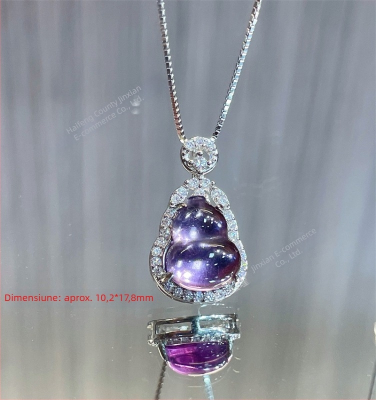 Pandantiv cu cristal de ametist, zirconiu sintetic, din argint 925 – design simplu