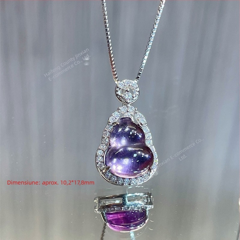 Pandantiv cu cristal de ametist, zirconiu sintetic, din argint 925 – design simplu