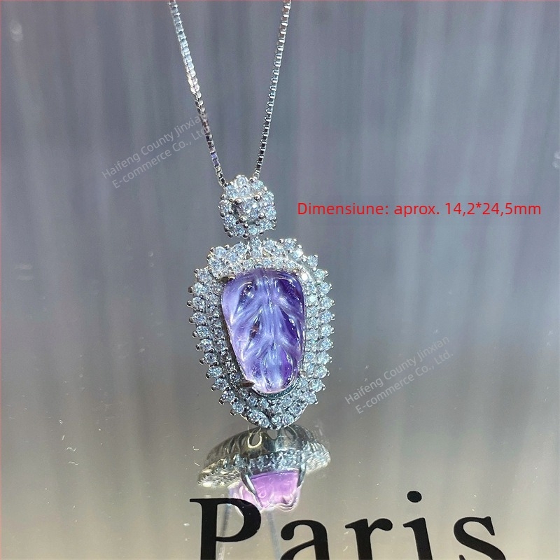 Pandantiv cu cristal de ametist, zirconiu sintetic, din argint 925 – design simplu