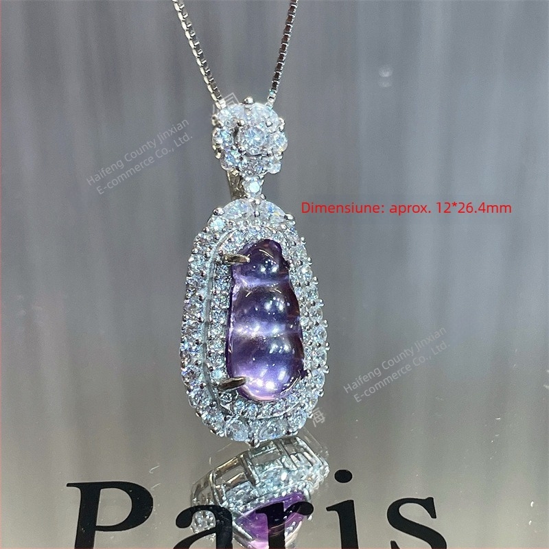 Pandantiv cu cristal de ametist, zirconiu sintetic, din argint 925 – design simplu