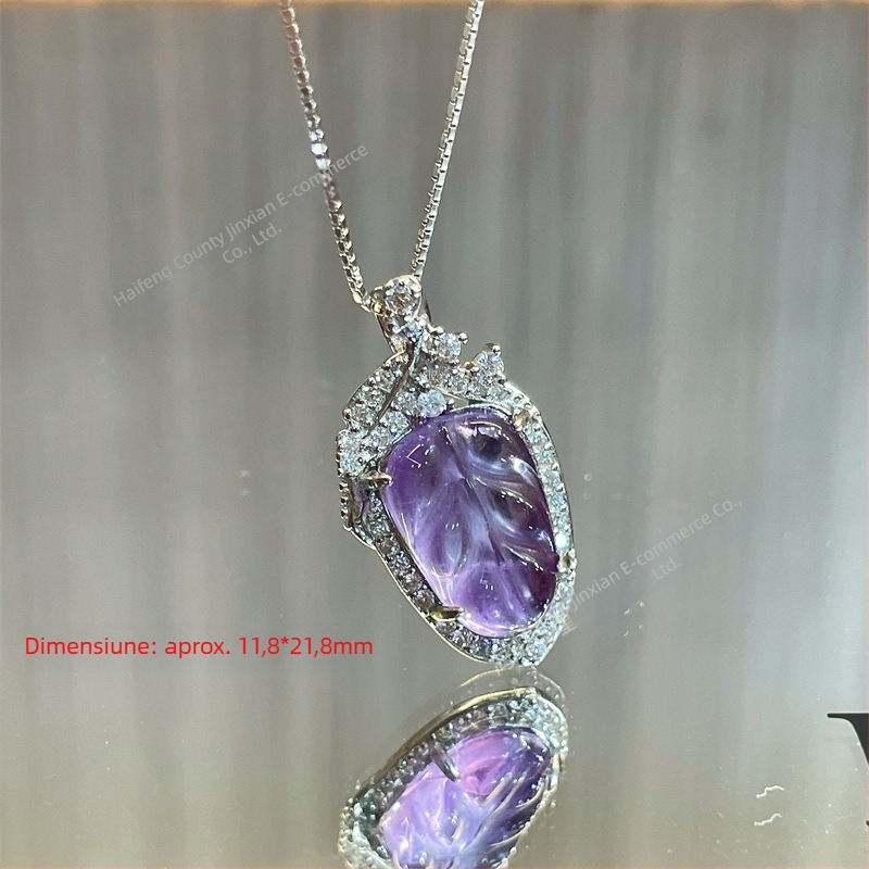 Pandantiv cu cristal de ametist, zirconiu sintetic, din argint 925 – design simplu