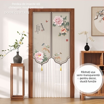 Cortină de ușă cu protecție anti-țânțari, poliester, dantelă-tulle, pentru casă, dormitor și intrare — Stil nou Chinezesc (toamnă 2025)