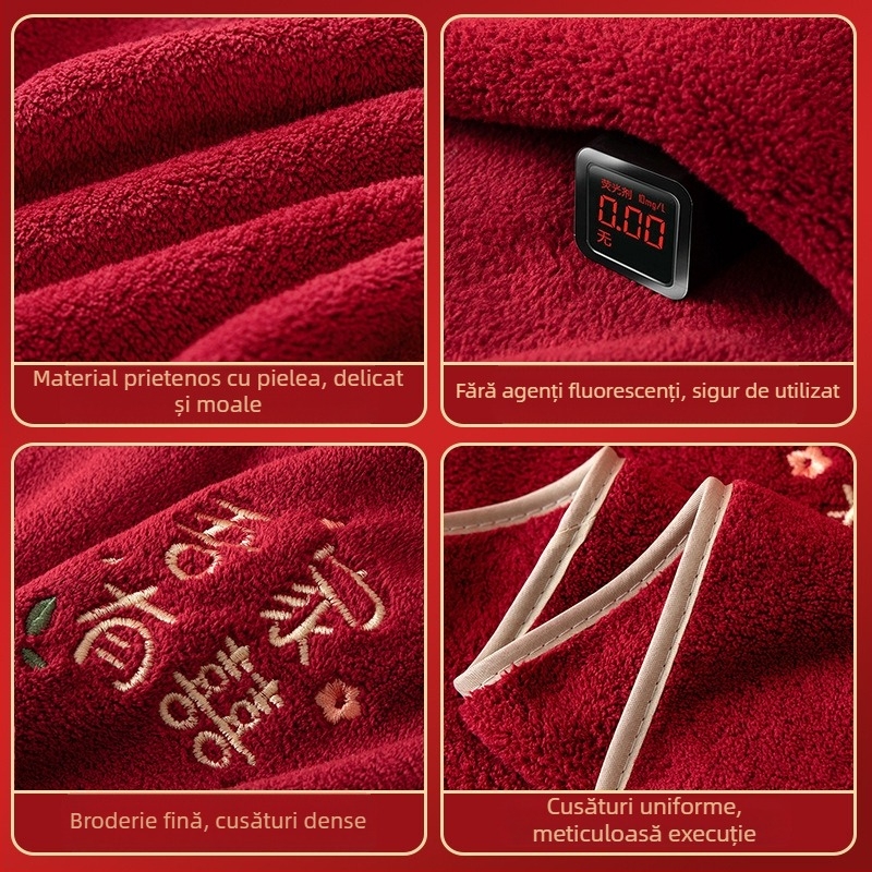 Prosop coral fleece brodat, 150D, 80–100 g, broderie + țesătură simplă, reutilizabil
