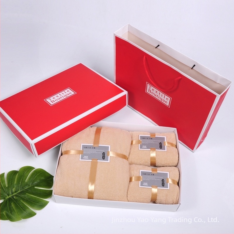 Set de trei prosoape de baie din fleece coral, în cutie cadou, suvenir de nuntă