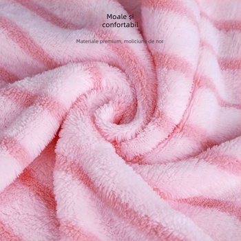 Set prosoape de baie cu dungi, din velur coral, în cutie cadou, cu logo imprimat