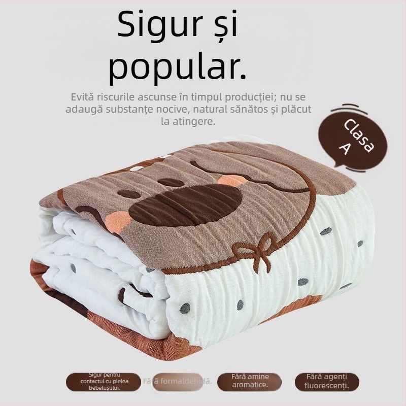 Pătură-prosop pentru bebeluți - țesătură din bumbac cu zece straturi, sub 300 g, pentru toate anotimpurile, model desen animat