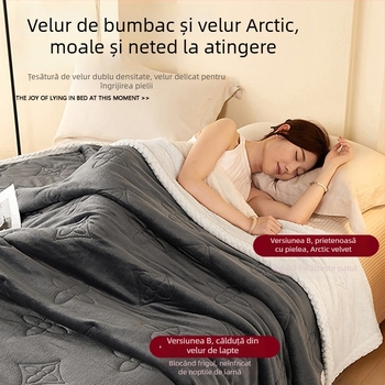 Pătură pluș culoare lapte, trei straturi, pentru canapea, pat și birou
