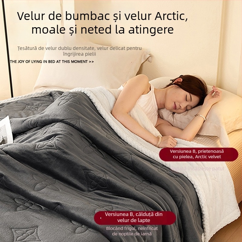 Pătură pluș culoare lapte, trei straturi, pentru canapea, pat și birou