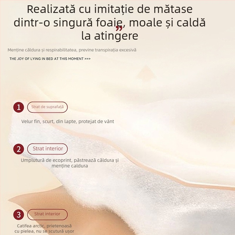 Pătură pluș culoare lapte, trei straturi, pentru canapea, pat și birou