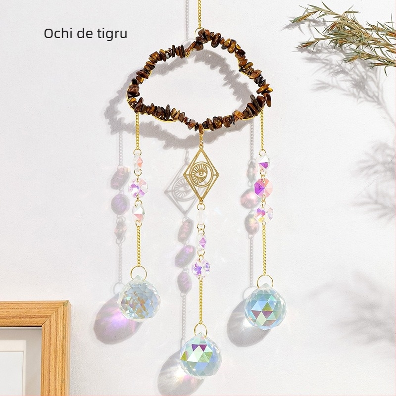 Pandantiv sun catcher din cristal, piatră naturală, stil modern minimalist, iluminare pentru grădină, Runyang