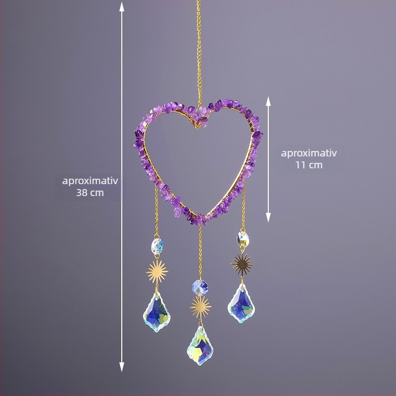 Pandantiv din cristal în formă de inimă, pentru captare a luminii solare și clopoțel de vânt, cu mărgele octagonale, stil modern și simplu