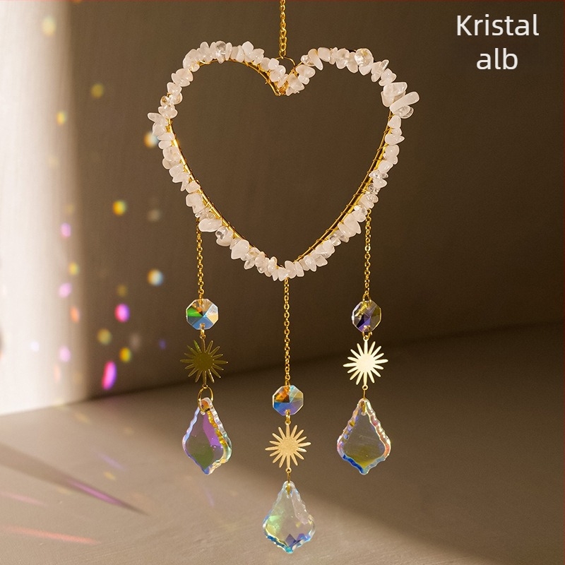 Pandantiv din cristal în formă de inimă, pentru captare a luminii solare și clopoțel de vânt, cu mărgele octagonale, stil modern și simplu