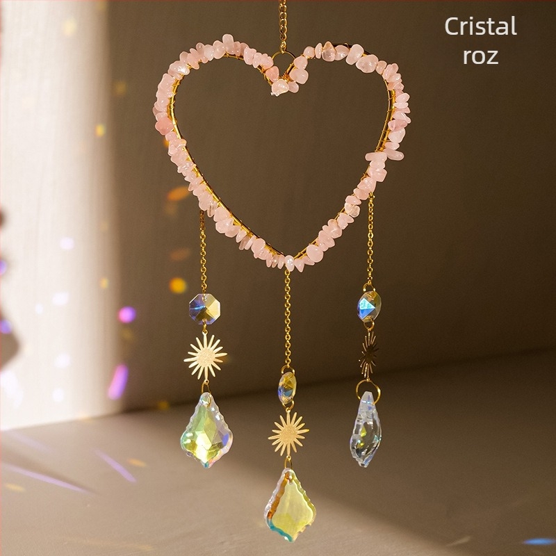 Pandantiv din cristal în formă de inimă, pentru captare a luminii solare și clopoțel de vânt, cu mărgele octagonale, stil modern și simplu