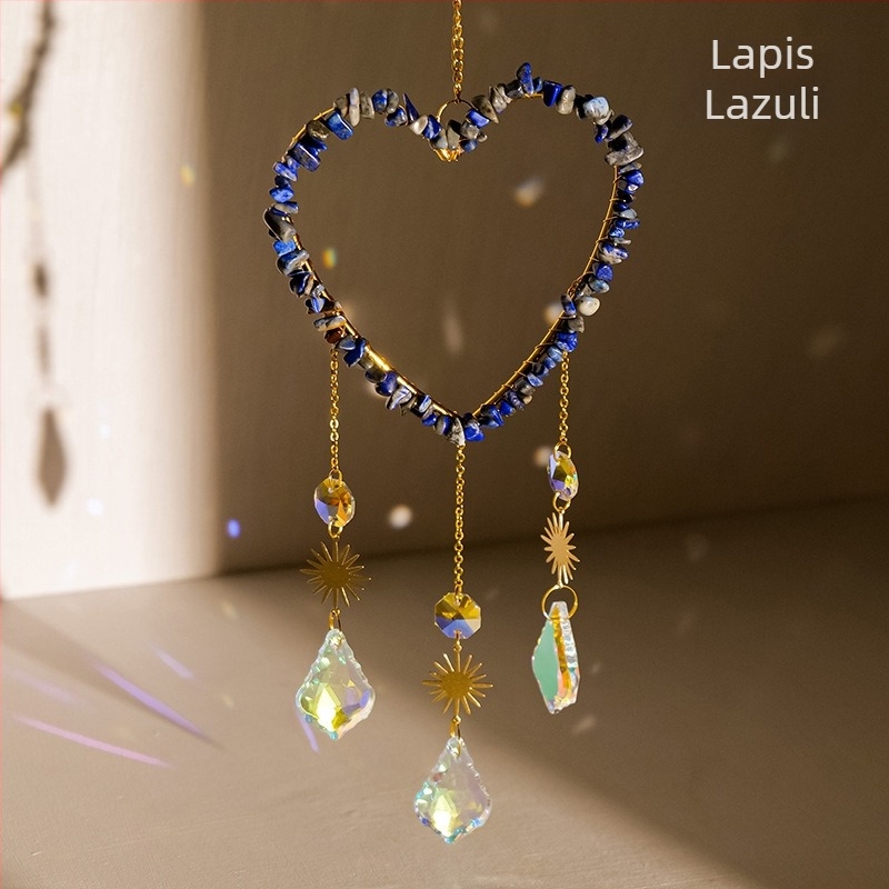 Pandantiv din cristal în formă de inimă, pentru captare a luminii solare și clopoțel de vânt, cu mărgele octagonale, stil modern și simplu